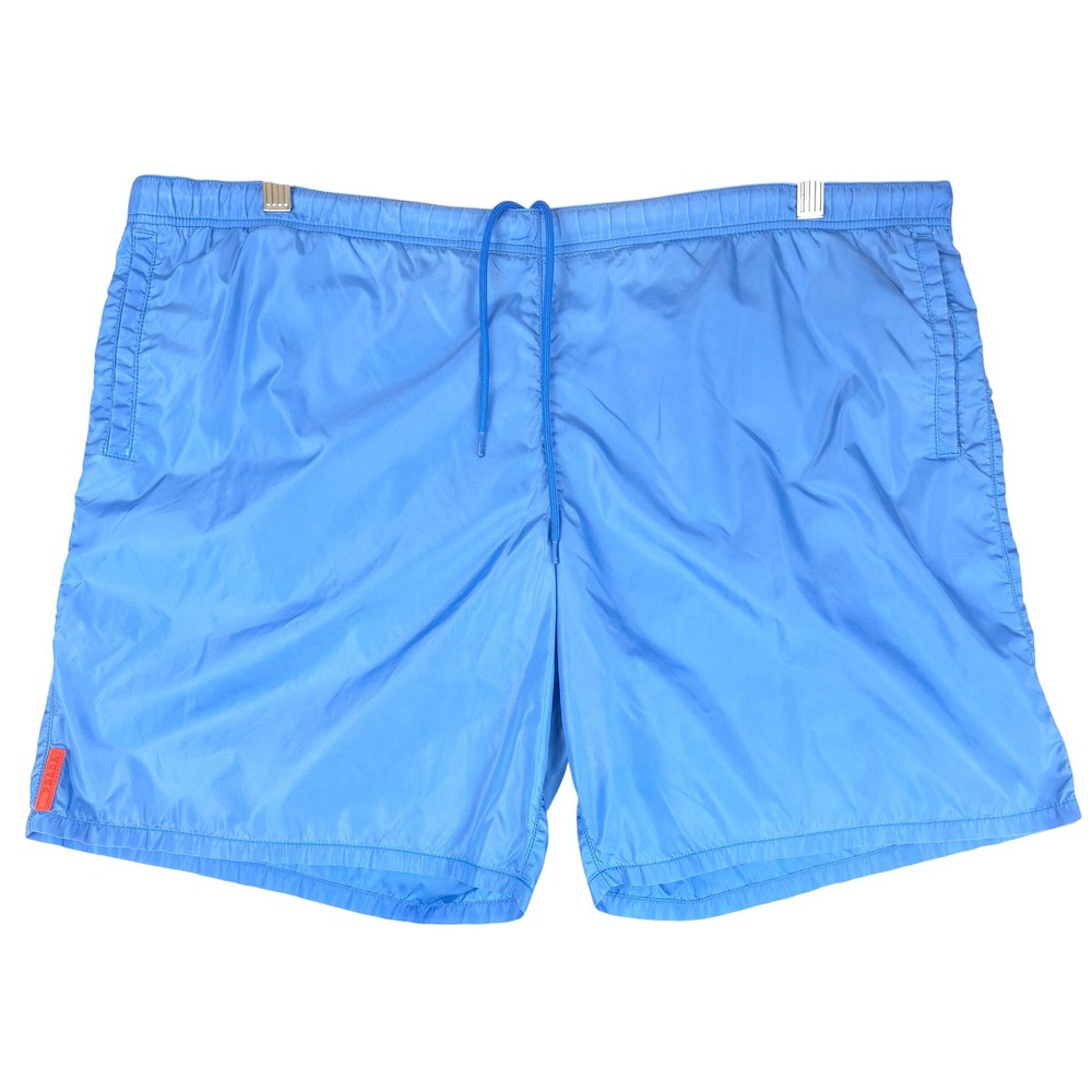 Prada Mens Blue Nylon Swim Shorts Trunks Size 56 IT Logo Drawstring